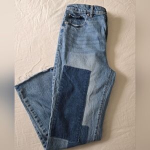 LOFT Straight Crop Patchwork Jeans Raw Hem Size 28/6